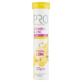 Tesco Pro Formula Vitamin C & Zinc Tabletki musujące o smaku cytrynowym 80 g (20 tabletek)