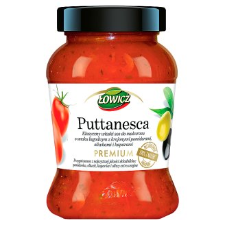 Łowicz Premium Puttanesca Klasyczny włoski sos pomidorowy do makaronu o smaku łagodnym 415 g
