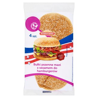 Nowakowski Bułki pszenne maxi z sezamem do hamburgerów 328 g (4 sztuki)