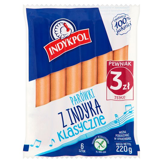Indykpol Parówki z indyka klasyczne 220 g (6 sztuk)