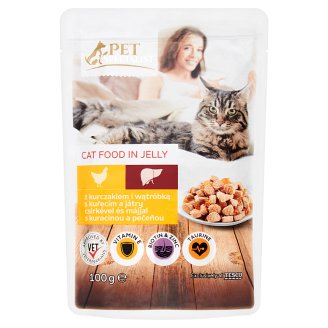 Tesco Pet Specialist Karma dla dorosłych kotów kawałki z kurczakiem i wątróbką w galaretce 100 g
