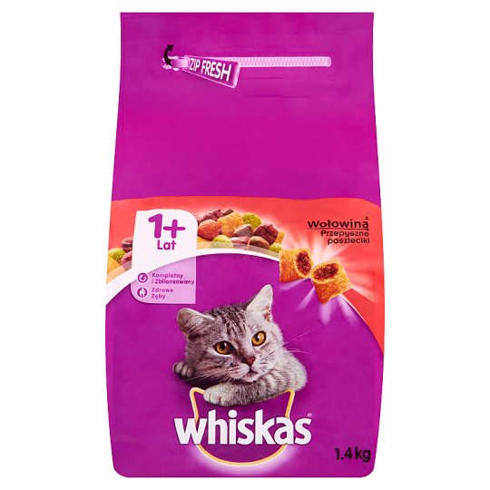 Whiskas z wołowiną Przepyszne paszteciki Karma pełnoporcjowa 1+ lat 1,4 kg