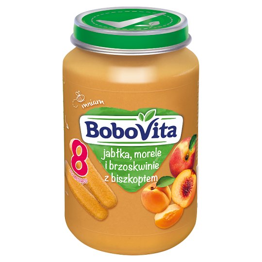 BoboVita Jabłka morele i brzoskwinie z biszkoptem po 8 miesiącu 190 g