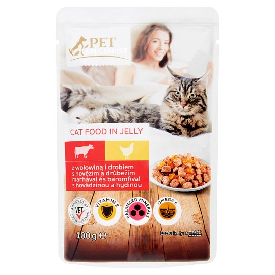 Tesco Pet Specialist Karma dla dorosłych kotów z wołowiną i drobiem w galaretce 100 g