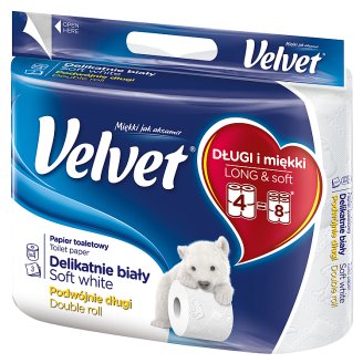 Velvet Delikatnie Biały Podwójnie Długi Papier toaletowy 4 rolki