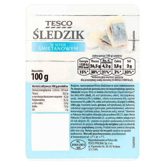 Tesco Śledzik w sosie śmietanowym 100 g
