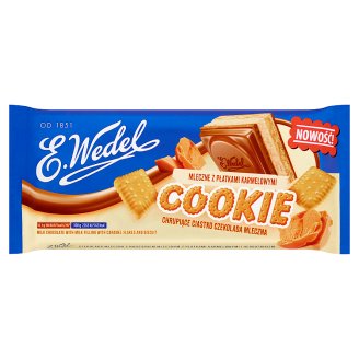 E. Wedel Cookie Czekolada mleczna z nadzieniem mlecznym z płatkami karmelowymi i herbatnikiem 290 g