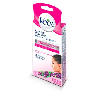 Veet Plastry z woskiem skóra normalna 20 plastrów i 4 chusteczki