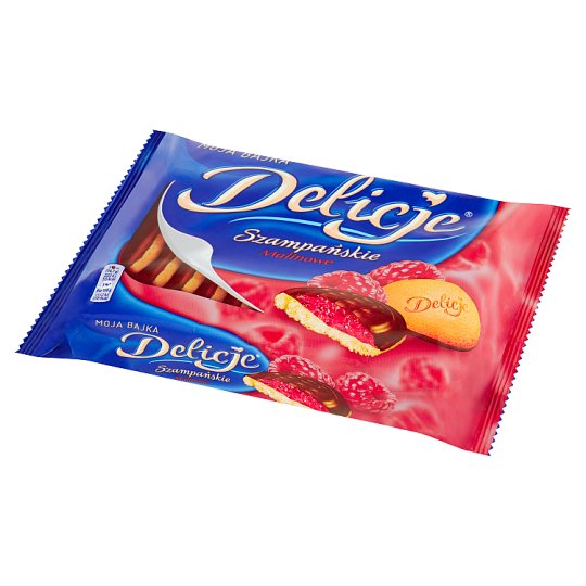 Delicje Szampańskie Biszkopty z galaretką o smaku malinowym oblewane czekoladą 294 g