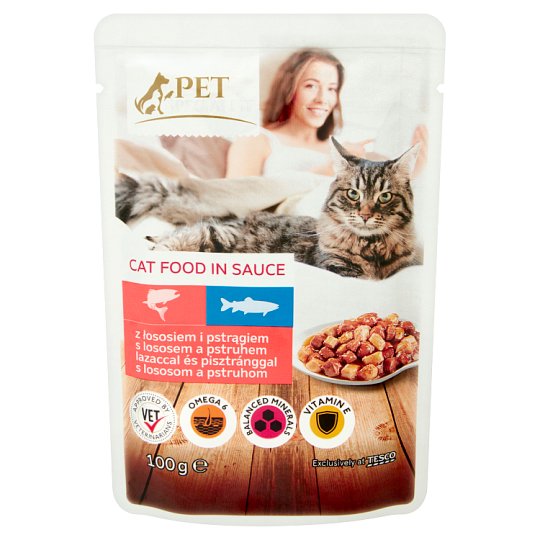 Tesco Pet Specialist Karma dla dorosłych kotów z łososiem i pstrągiem w sosie 100 g