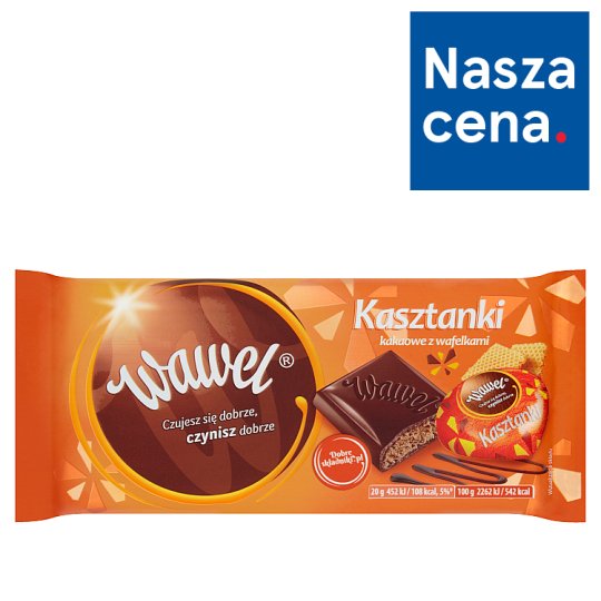 Wawel Kasztanki kakaowe z wafelkami Czekolada nadziewana 100 g