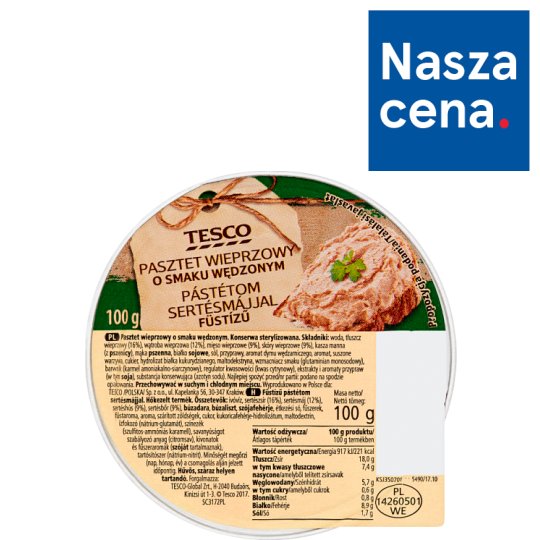 Tesco Pasztet wieprzowy o smaku wędzonym 100 g
