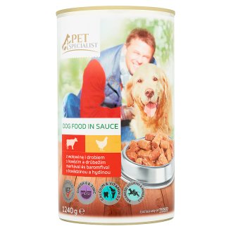 Tesco Pet Specialist Karma dla dorosłych psów kawałki z wołowiną i drobiem w sosie 1240 g