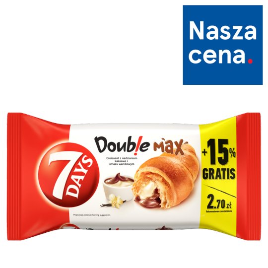 7 Days Doub!e Max Croissant z nadzieniem o smaku kakaowym i waniliowym 110 g