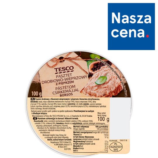 Tesco Pasztet drobiowo-wieprzowy z pieprzem 100 g