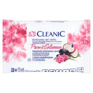 Cleanic Pure and Glamour Chusteczki odświeżające z płynem antybakteryjnym 15 sztuk