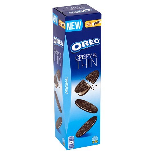 Oreo Original Crispy & Thin Ciastka kakaowe z nadzieniem o smaku waniliowym 96 g (16 sztuk)