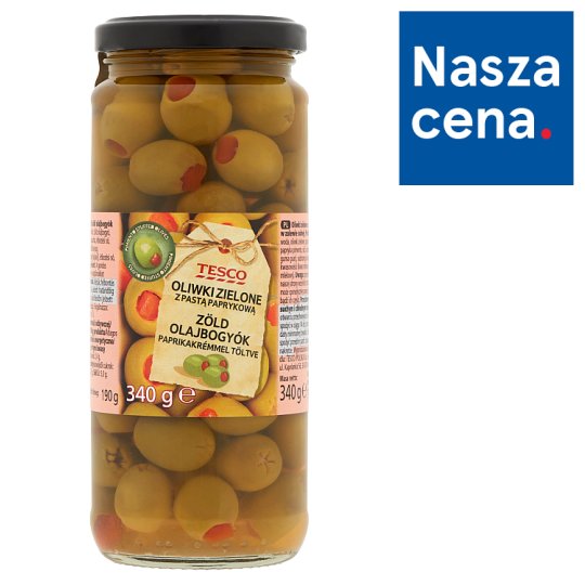 Tesco Oliwki zielone z pastą paprykową 340 g