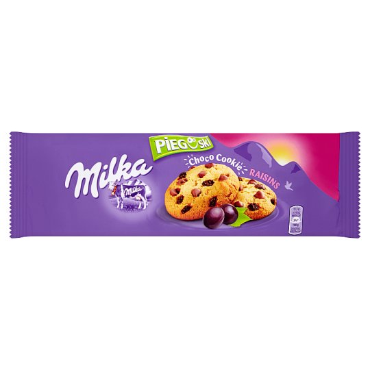 Milka Pieguski Choco Cookie Raisins Ciasteczka z kawałkami czekolady mlecznej i rodzynkami 135 g