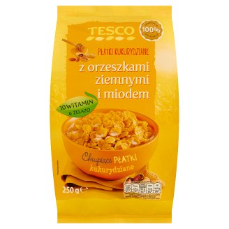 Tesco Płatki kukurydziane z orzeszkami ziemnymi i miodem 250 g