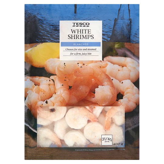 Tesco Krewetki białe blanszowane 31-40 sztuk/lb 400 g