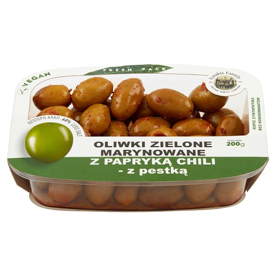 Lyrakis Family Oliwki zielone marynowane z papryką chili z pestką 200 g