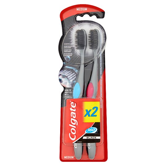 Colgate 360° Black Szczoteczka do zębów średnia 2 sztuki