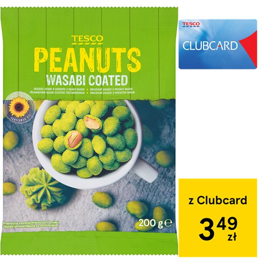 Tesco Orzeszki ziemne w skorupce o smaku wasabi 200 g