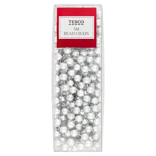 Tesco Łańcuch z koralików srebrny 5 m