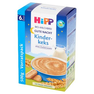 HiPP BIO Na Dobranoc Kaszka mleczno-zbożowa z biszkoptami od 6. miesiąca 500 g (2 sztuki)