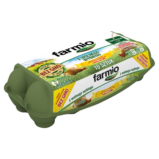 Farmio Jaja z wolnego wybiegu od kur karmionych paszą z soją bez GMO L 10 sztuk