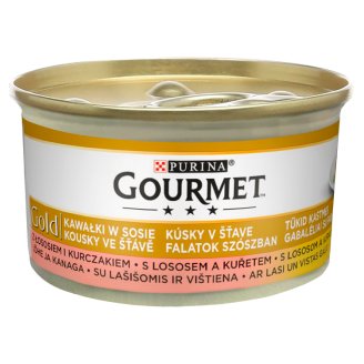 Gourmet Gold Kawałki w sosie z łososiem i kurczakiem Pełnoporcjowa karma dla dorosłych kotów 85 g