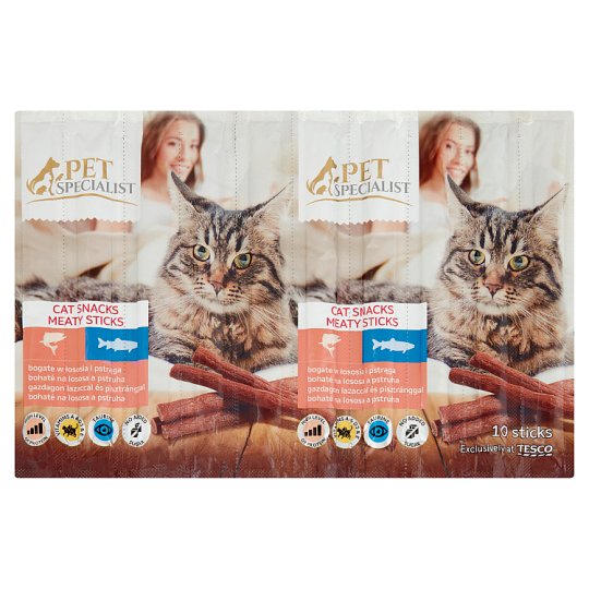 Tesco Pet Specialist Karma dla dorosłych kotów paluszki bogate w łososia i pstrąga 50 g (10 sztuk)