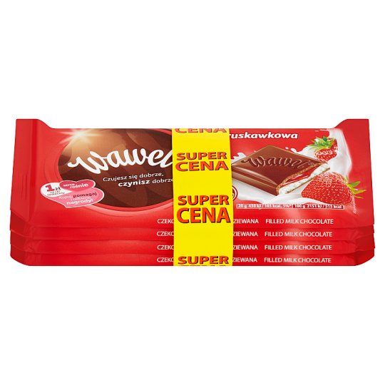 Wawel Czekolada mleczna nadziewana truskawkowa 400 g (4 x 100 g)