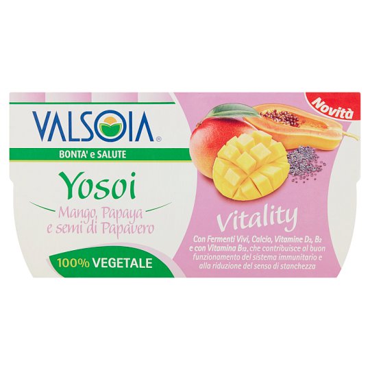 Valsoia Yosoi Vitality Bezmleczny roślinny produkt sojowy mango-papaja-mak 230 g (2 x 115 g)