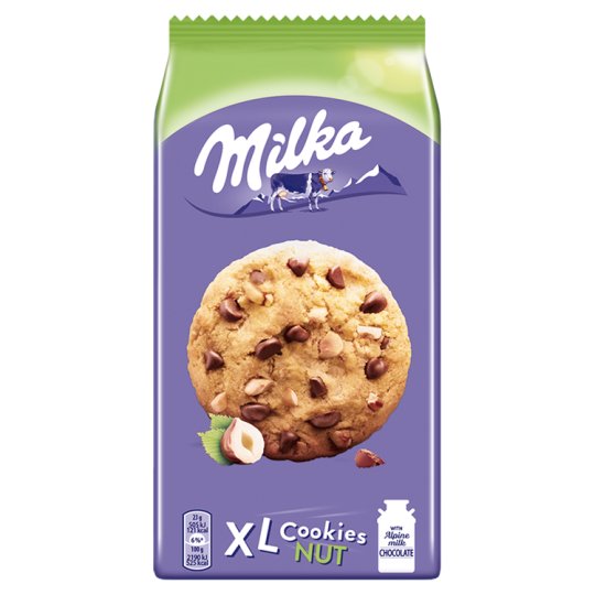 Milka XL Cookies Nuts Ciastka z kawałkami czekolady mlecznej i orzechami 184 g
