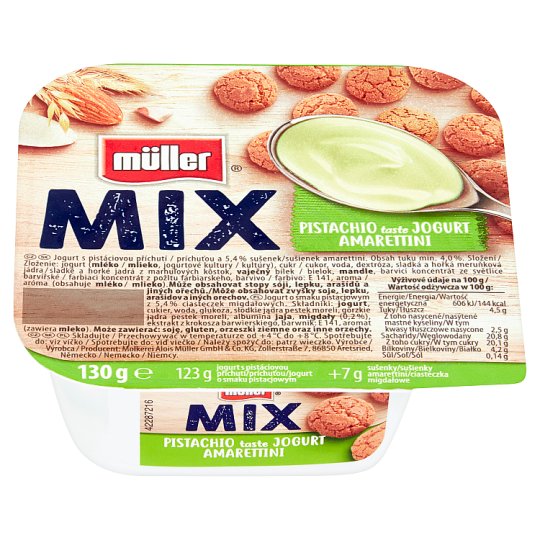 Müller Mix Jogurt o smaku pistacjowym z ciasteczkami migdałowymi 130 g