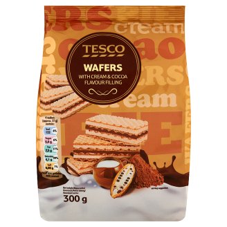 Tesco Wafle przekładane kremem o smaku śmietankowo-kakaowym 300 g