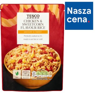 Tesco Ryż biały długoziarnisty z kukurydzą o smaku kurczaka 250 g