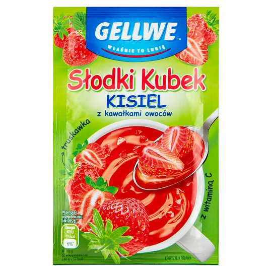 Gellwe Słodki Kubek Kisiel z kawałkami owoców truskawka 30 g