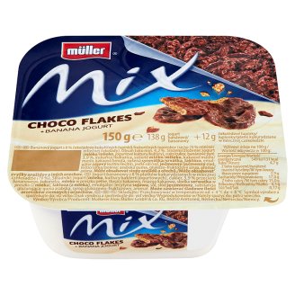 Müller Mix Jogurt bananowy z płatkami kukurydzianymi w mlecznej czekoladzie 150 g