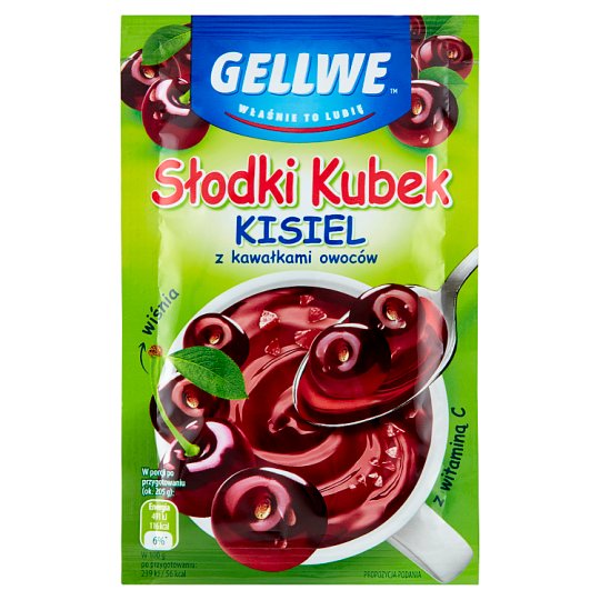 Gellwe Słodki Kubek Kisiel z kawałkami owoców wiśnia 30 g