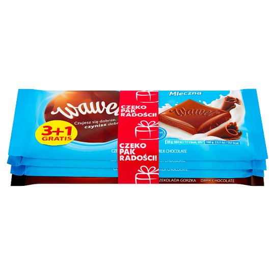Wawel Czekolada mleczna 3 x 100 g i Czekolada gorzka 70% Cocoa 100 g