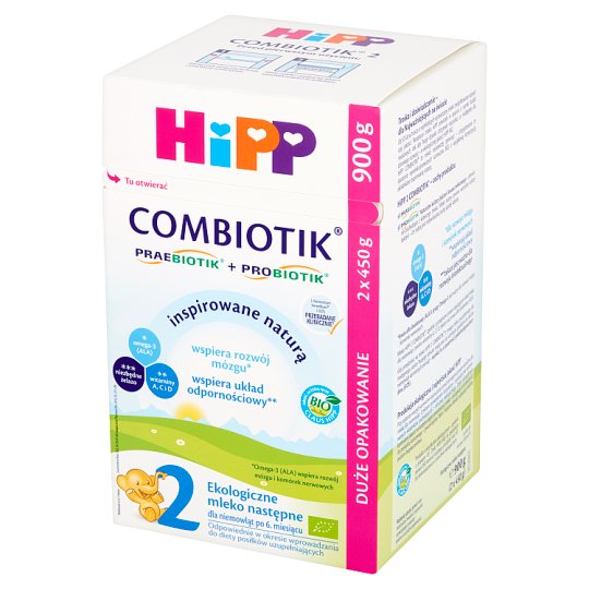 HiPP BIO Combiotik 2 Ekologiczne mleko następne dla niemowląt po 6. miesiącu 900 g (2 sztuki)