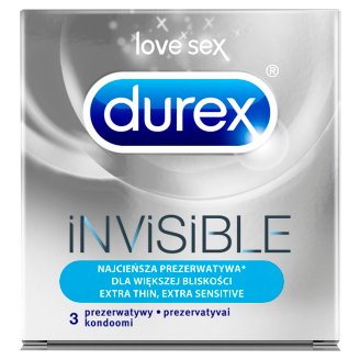Durex Invisible dla większej bliskości Prezerwatywy 3 sztuki