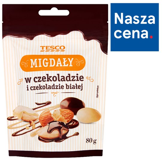 Tesco Migdały w czekoladzie i czekoladzie białej 80 g