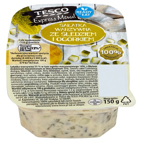 Tesco Express Menu! Sałatka warzywna ze śledziem i ogórkiem 150 g