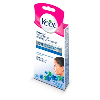 Veet Easy-Gelwax Twarz Plastry z woskiem 20 sztuk i 4 chusteczki