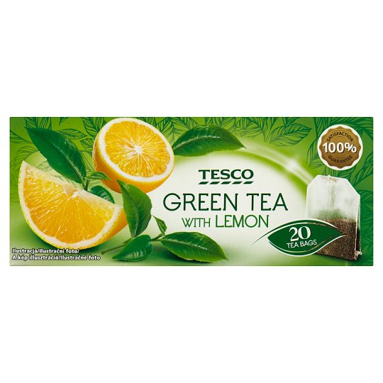 Tesco Herbata zielona o smaku cytrynowym 34 g (20 torebek)