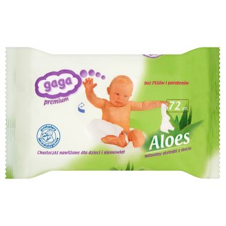 Gaga Premium Aloes Chusteczki nawilżane dla dzieci i niemowląt 72 sztuki